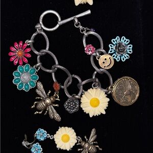 Lucky Brand Set Charming Silver and Gold Charm Bracelet, Earrings & Ring